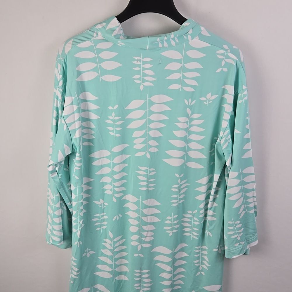Stan Herman Mint Green Leaf Patterned Lounge Dress Sz S Spa Pool Bath Leisure - Picture 4 of 11